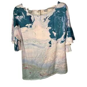 NANU A-line Blouse with Teal Splatter‎ Pattern Womens Size 1X